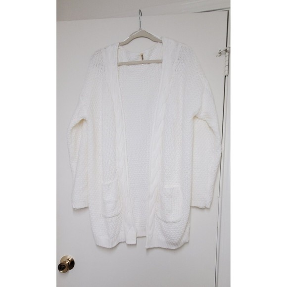 GRECERELLE Women's Chunky Loose Knit Open Front Solid Color White Cardigans 2XL - Picture 6 of 6